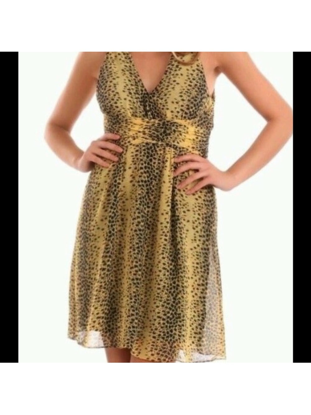 NWT Guess Yellow and Black Leopard Halter Dress